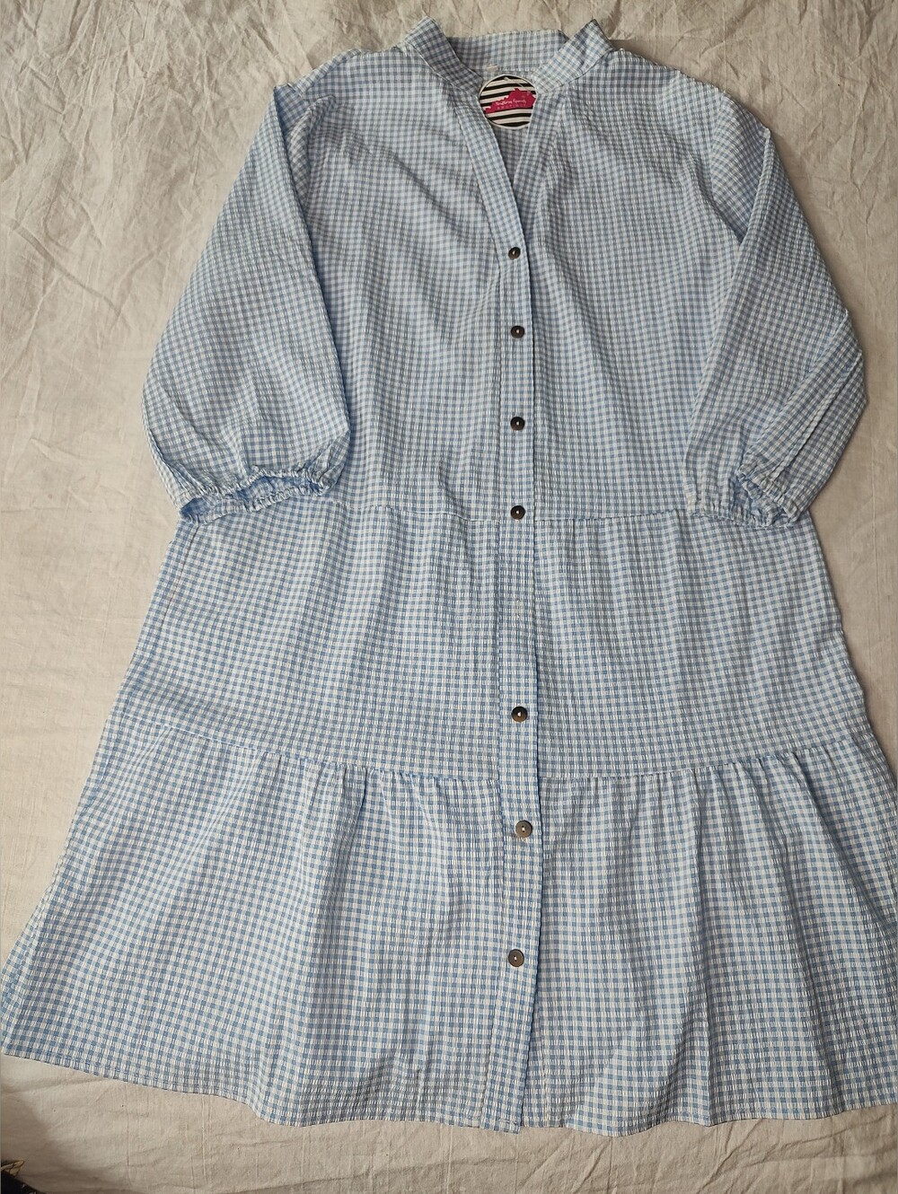 Southern Queens Boutique Blue White Gingham Button Tiered Dress Small